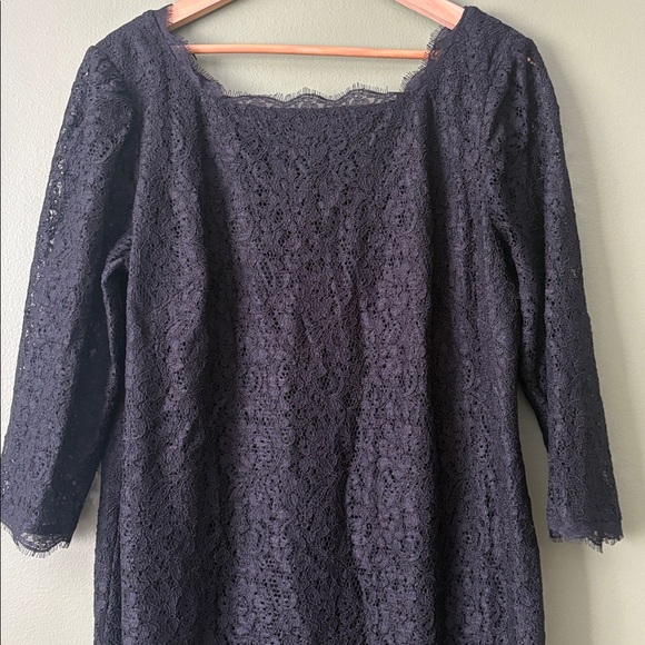 Adrianna Papell Caught His Eye Sheath Lace Zip Scalloped Black Dress Sz 18W - Picture 3 of 7